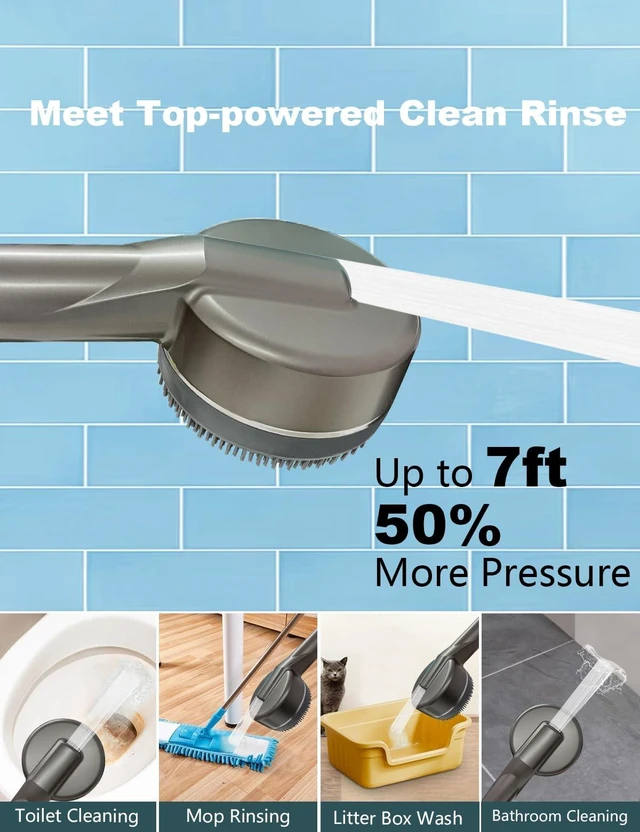 Alt view image 7 of 7 - High Pressure Shower Head, One-Hand Control 4-Mode Handheld Showerhead with Filter for Hard Water, Built-in Power Wash for Pet/Bath Clean, with Hose & Bracket (Gray)