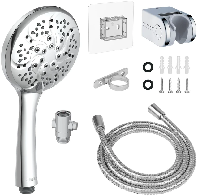 Main image of RV Shower Head with 60 Stainless Steel Hose, High Pressure Camper Shower Head with Water Pause Switch, 7 Mode, Easy Install, Chrome-Upgrade for Campers & Trailers