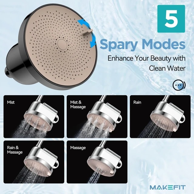 Alt view image 6 of 6 - NSF Certified Filtered Shower Head - 5 Settings High Pressure Rain Shower Head with Filter for Hard Water Softener - Easy Install & Replace - Bathroom Showerhead to Remove Chlorine & Heavy Metals