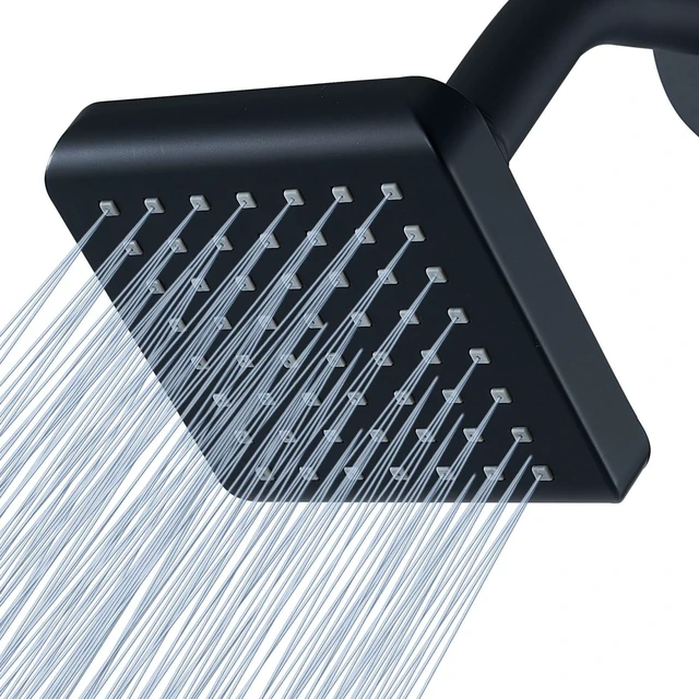 Main image of Voolan High Pressure Rain Shower Head - Luxury Modern Look - The Adjustable Replacement For Your Bathroom Showerhead - 4" Square High Flow Pressure Boosting Showers (Matte Black)