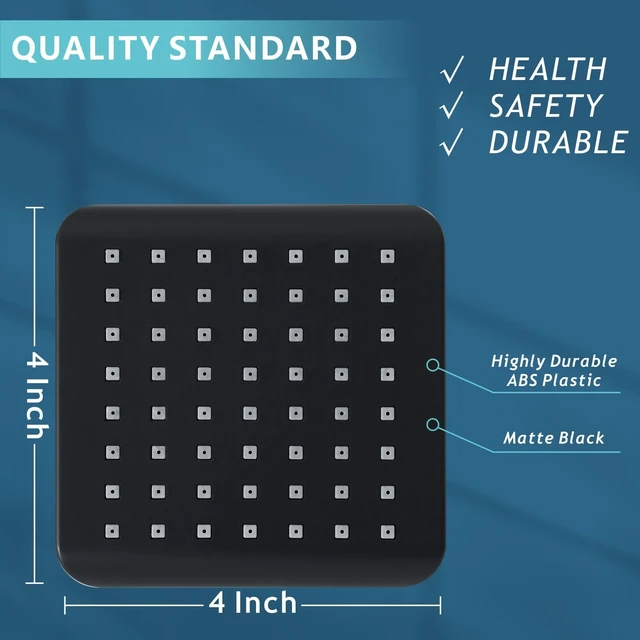 Alt view image 4 of 6 - Voolan High Pressure Rain Shower Head - Luxury Modern Look - The Adjustable Replacement For Your Bathroom Showerhead - 4" Square High Flow Pressure Boosting Showers (Matte Black)