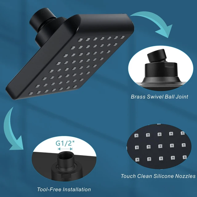 Alt view image 3 of 6 - Voolan High Pressure Rain Shower Head - Luxury Modern Look - The Adjustable Replacement For Your Bathroom Showerhead - 4" Square High Flow Pressure Boosting Showers (Matte Black)