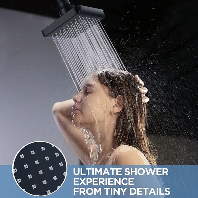 Alt view image 6 of 6 - Voolan High Pressure Rain Shower Head - Luxury Modern Look - The Adjustable Replacement For Your Bathroom Showerhead - 4" Square High Flow Pressure Boosting Showers (Matte Black)
