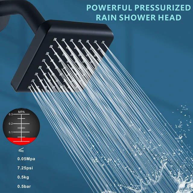 Alt view image 2 of 6 - Voolan High Pressure Rain Shower Head - Luxury Modern Look - The Adjustable Replacement For Your Bathroom Showerhead - 4" Square High Flow Pressure Boosting Showers (Matte Black)