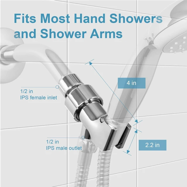 Alt view image 7 of 7 - OFFO Adjustable Shower Head Holder for Handheld Shower Head, Shower Arm Mount for Connecting Shower Arm and Shower Hose, 1/2 Inch IPS Female Inlet and Male Outlet, Chrome Finish