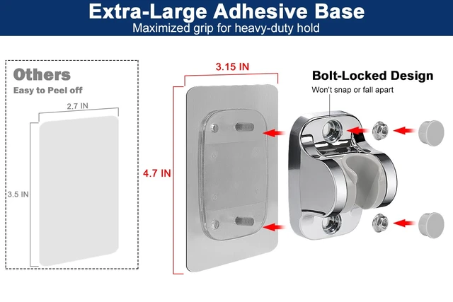 Alt view image 5 of 6 - NearMoon Self Adhesive Shower Head Holder-Adjustable Handheld Shower Holder NO Drilling Wall Mount Waterproof (1 Pack, Chrome Finish)