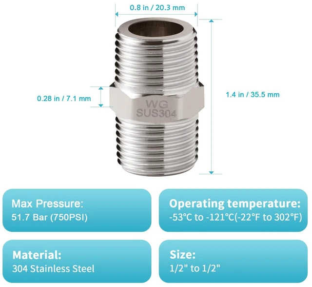 Alt view image 7 of 7 - OFFO Shower Hose Extension Connector, 1/2 to 1/2 Shower Hose Extender Fitting Extra Long Joint, to Connect Two Hoses, Solid Stainless Steel, 1 PCS