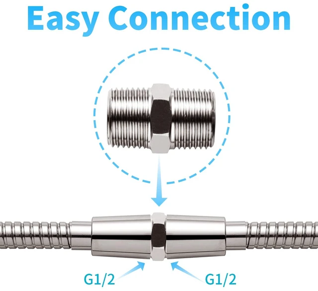 Alt view image 3 of 7 - OFFO Shower Hose Extension Connector, 1/2 to 1/2 Shower Hose Extender Fitting Extra Long Joint, to Connect Two Hoses, Solid Stainless Steel, 1 PCS