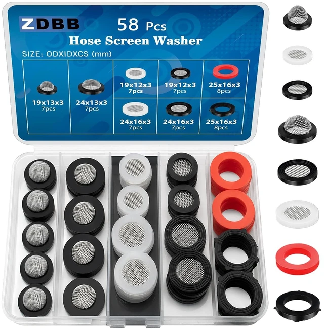 Main image of ZDBB 58 PCS Shower Head Garden Hose Screen Filter Gasket.Stainless Steel Water Filter Hose Washer Kit for 1/2,3/4 Inch Plumbing Faucet Screen Fittings and 5/8" Washing Machine Inlet Line Connection