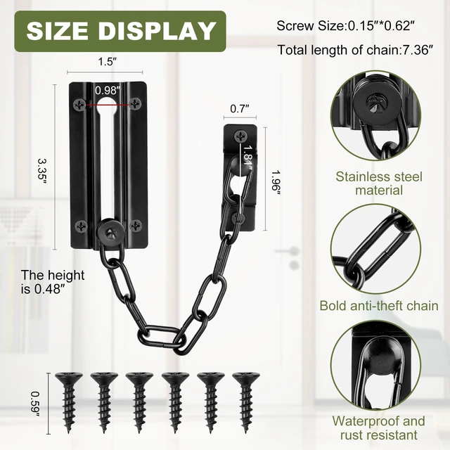 Alt view image 3 of 5 - 2 Pack Door Chain Lock Black, Security Door Chain for Inside Door, Premium Thickened Chain Door Lock with 12 Screws