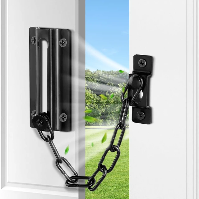 Alt view image 4 of 5 - 2 Pack Door Chain Lock Black, Security Door Chain for Inside Door, Premium Thickened Chain Door Lock with 12 Screws