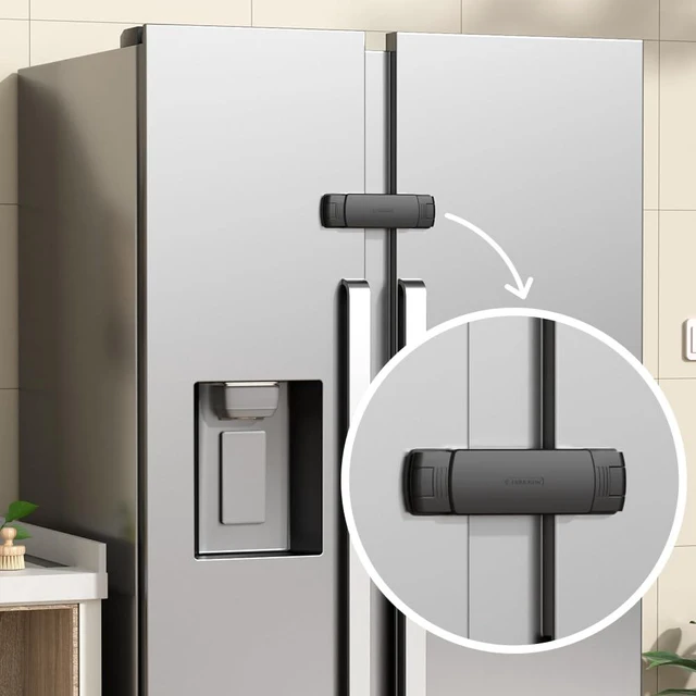 Main image of Mom's Choice Gold Awards Winner - EUDEMON 1 Pack Latest French Fridge Lock French Door Refrigerator/Freezer Lock Apply to Max 3.54"(90mm) Two Door Gap Distance for Kids & Babies,Easy to Install(Black)