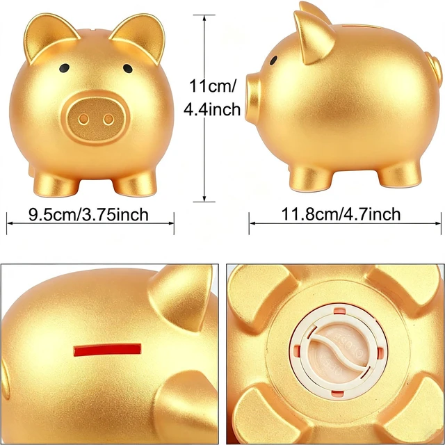 Alt view image 6 of 6 - H&W Mini Piggy Bank, Plastic Coin Bank, Unbreakable Money Banks, Cute Piggy Banks, Best Birthday Gifts Home Decoration(Golden)