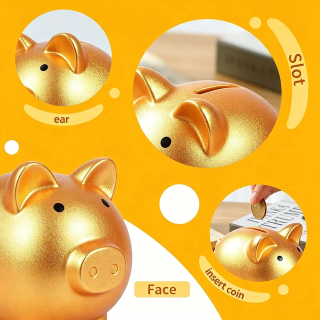 Alt view image 4 of 6 - H&W Mini Piggy Bank, Plastic Coin Bank, Unbreakable Money Banks, Cute Piggy Banks, Best Birthday Gifts Home Decoration(Golden)