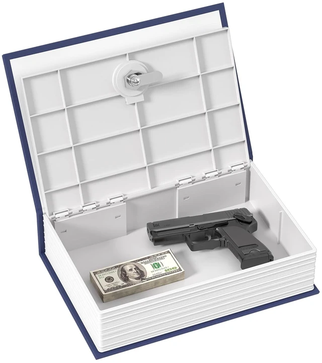 Alt view image 6 of 6 - KMC Book Safe with Key, Realistic Dictionary Diversion Metal Safe Box for Adults, Hidden Money Saving Piggy Bank for Cash & Valuables, Secret Storage Security Lockbox for Home Office Bookshelf (Blue)