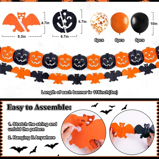 Alt view image 4 of 7 - Halloween Party Decorations, 28Pcs Halloween Indoor Decorations Kit with Happy Halloweens Banner Pumpkin Bat Garland Hanging Swirl for Indoor Outdoor Home Wall Party Decor