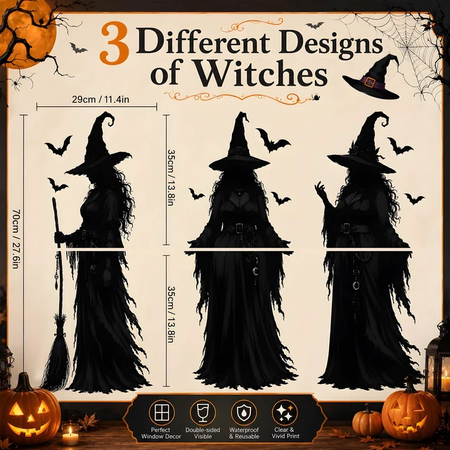 Alt view image 7 of 7 - Halloween Decorations - Witch Window Clings for Halloween Party Decor