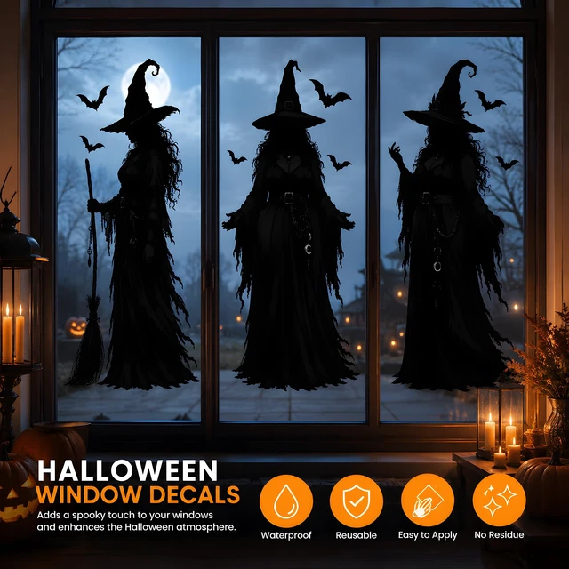 Alt view image 5 of 7 - Halloween Decorations - Witch Window Clings for Halloween Party Decor