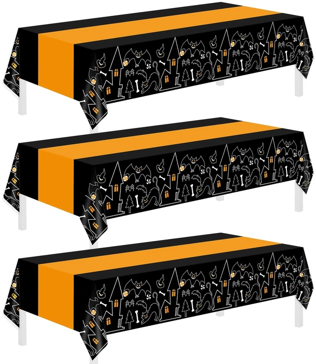 Main image of 3 Pack Halloween Tablecloths,Disposable Plastic Tablecloths 54" x 108" Halloween Decorations,Plastic Table Cover for Birthday,Party Supplies,Holiday Table Cloth for Home,Dinner,Indoor,Outside