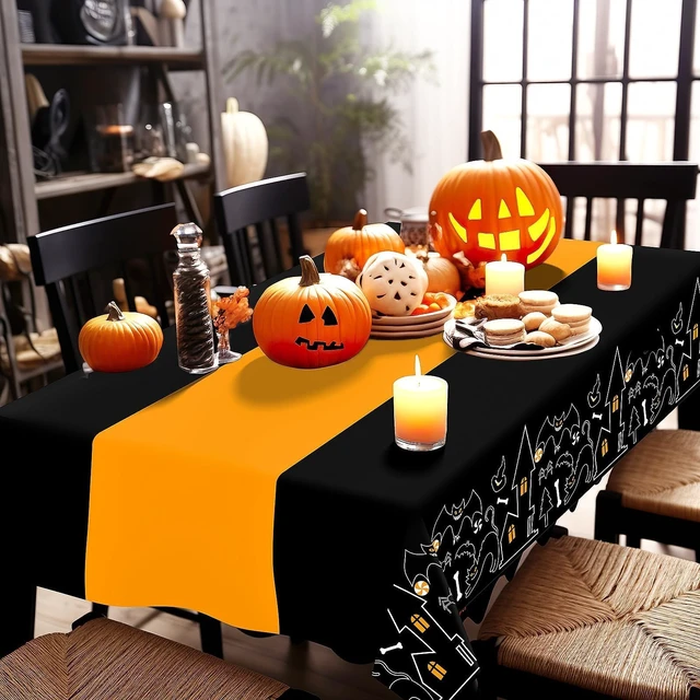 Alt view image 6 of 6 - 3 Pack Halloween Tablecloths,Disposable Plastic Tablecloths 54" x 108" Halloween Decorations,Plastic Table Cover for Birthday,Party Supplies,Holiday Table Cloth for Home,Dinner,Indoor,Outside