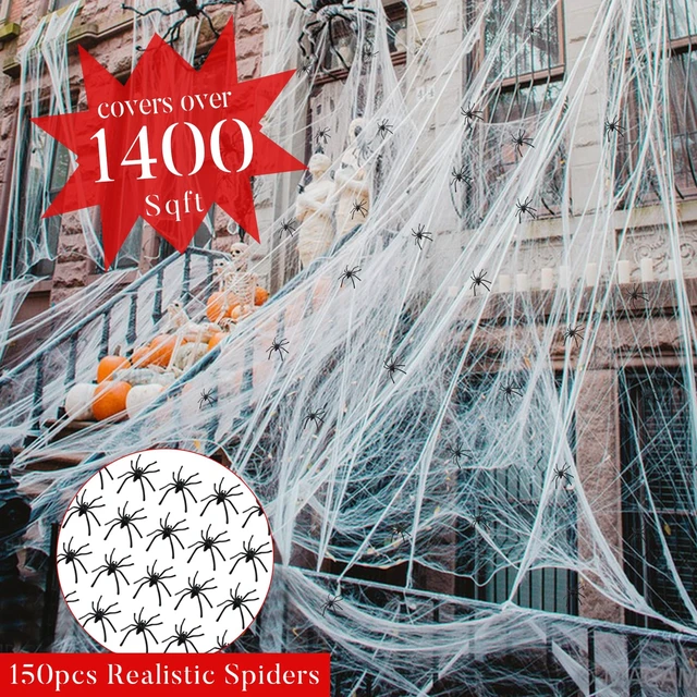 Alt view image 3 of 6 - 1400 sqft Halloween Spider Webs Decorations + 150 Extra Fake Spiders
