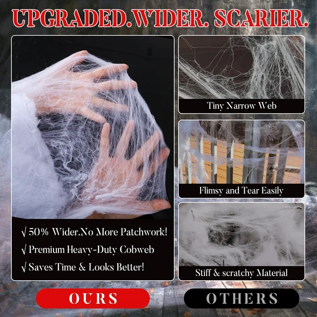 Alt view image 6 of 6 - 1400 sqft Halloween Spider Webs Decorations + 150 Extra Fake Spiders