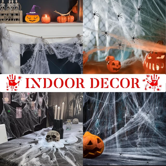 Alt view image 2 of 6 - 1400 sqft Halloween Spider Webs Decorations + 150 Extra Fake Spiders