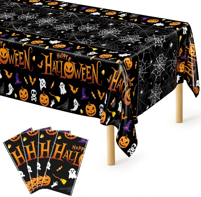 Main image of 4 Pack Halloween Tablecloth 54 x 108 Inch Pumpkin Spider Web Table Cover