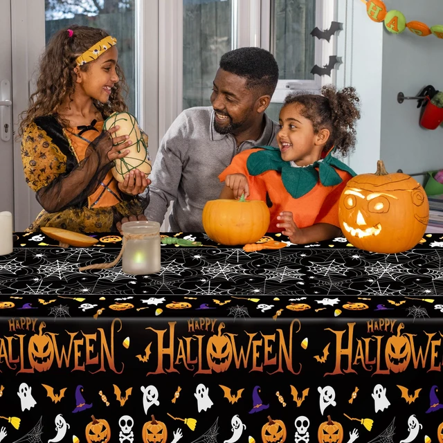 Alt view image 7 of 7 - 4 Pack Halloween Tablecloth 54 x 108 Inch Pumpkin Spider Web Table Cover