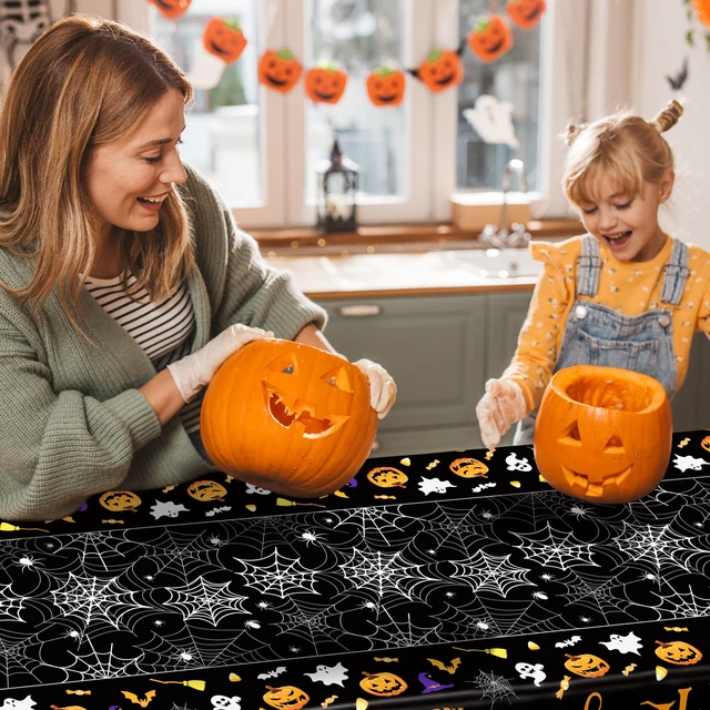 Alt view image 4 of 7 - 4 Pack Halloween Tablecloth 54 x 108 Inch Pumpkin Spider Web Table Cover