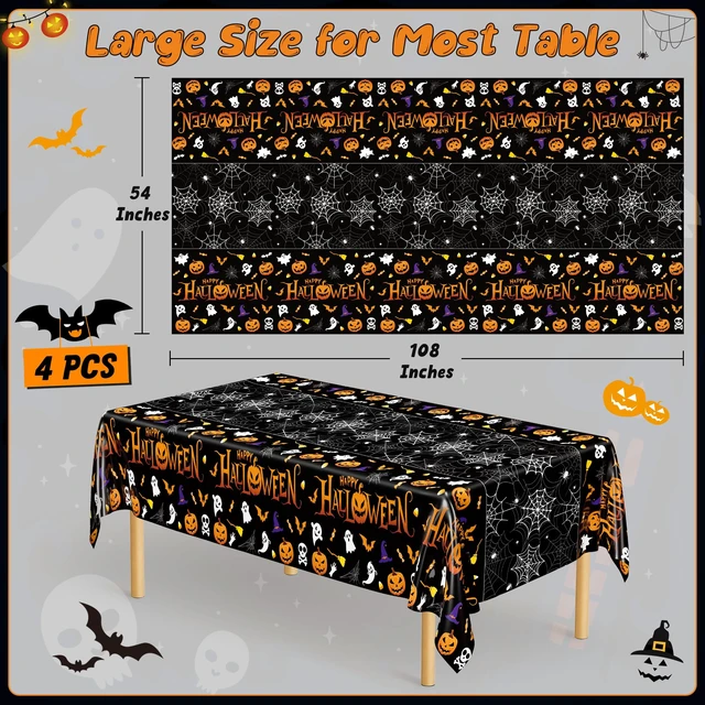Alt view image 2 of 7 - 4 Pack Halloween Tablecloth 54 x 108 Inch Pumpkin Spider Web Table Cover