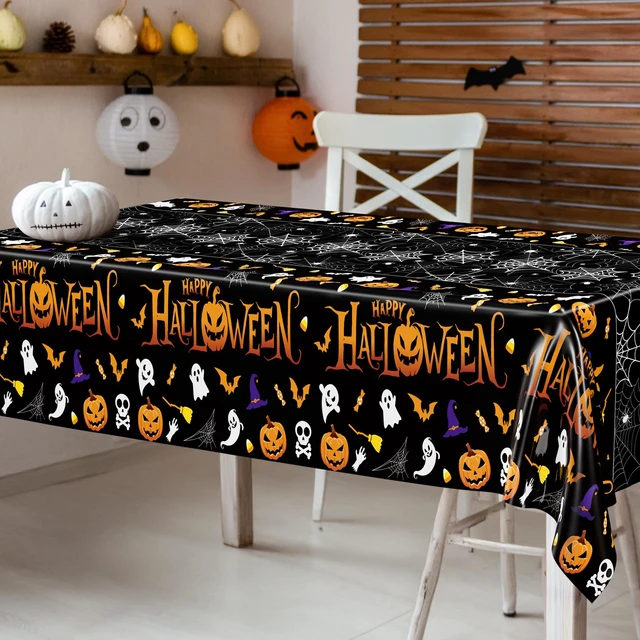 Alt view image 5 of 7 - 4 Pack Halloween Tablecloth 54 x 108 Inch Pumpkin Spider Web Table Cover