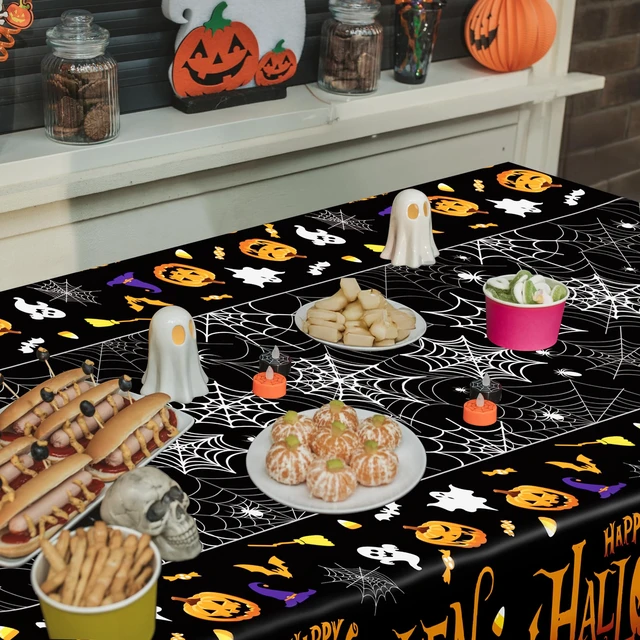 Alt view image 6 of 7 - 4 Pack Halloween Tablecloth 54 x 108 Inch Pumpkin Spider Web Table Cover