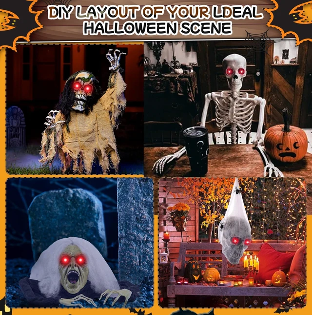Alt view image 2 of 7 - 4 Pack Halloween Decoration LED Glowing Light Up Skulls Eyes, Horror DIY Glowing Eyes Lights Battery Operated for Halloween Decoration Masks, Skulls, Pumpkin, Spider, Tombstone Props (Red)