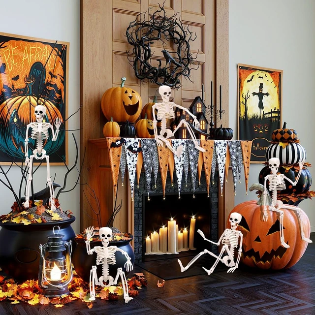 Alt view image 4 of 6 - XIMISHOP 5pcs Halloween Skeleton Decoration, 16Full Body Posable Skeleton