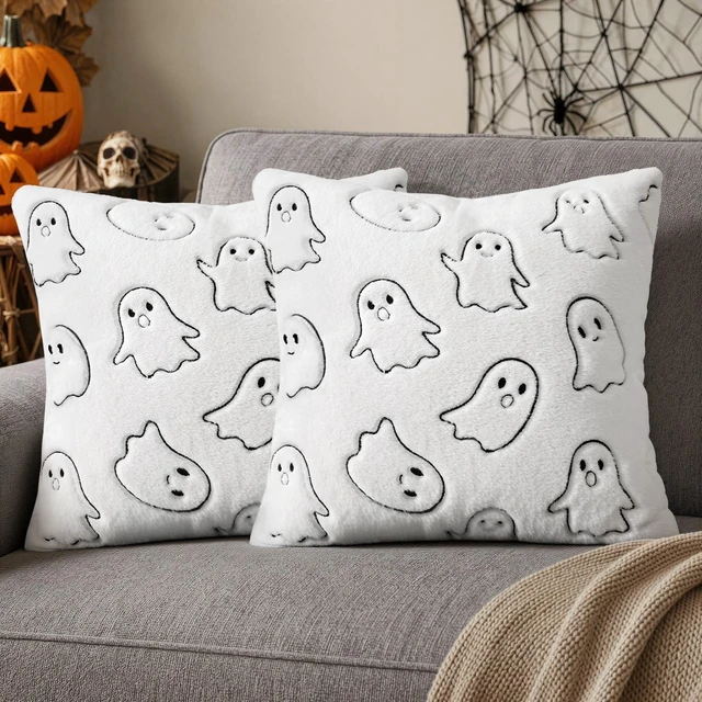 Main image of MIULEE Faux Rabbit Fur Halloween Ghost Pillow Covers White 18x18
