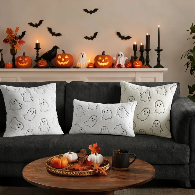 Alt view image 6 of 6 - MIULEE Faux Rabbit Fur Halloween Ghost Pillow Covers White 18x18