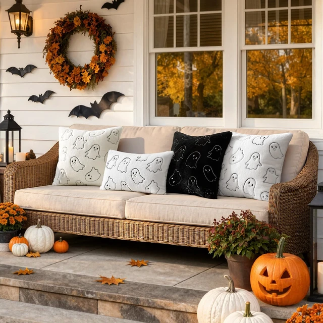 Alt view image 2 of 6 - MIULEE Faux Rabbit Fur Halloween Ghost Pillow Covers White 18x18