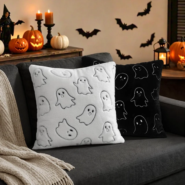Alt view image 3 of 6 - MIULEE Faux Rabbit Fur Halloween Ghost Pillow Covers White 18x18