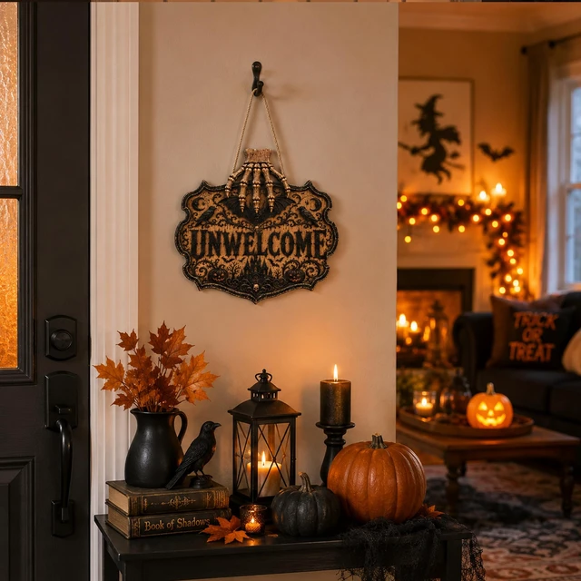Alt view image 6 of 7 - Halloween Decorations - 2D Printed Flat Gothic Unwelcome Wooden Sign