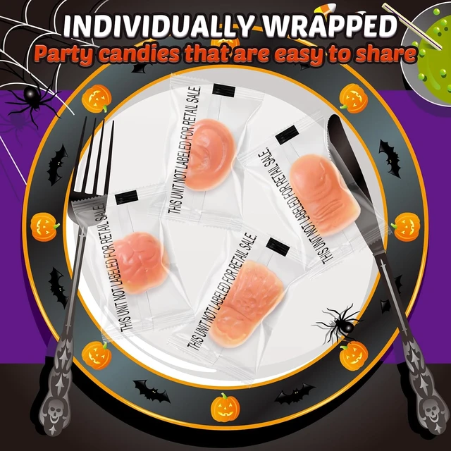 Alt view image 4 of 6 - AMOS Peelerz Gummy Body Parts, Approx 48 Pieces Peelable Halloween Gummies,Raspberry and Strawberry Flavored Candy, Spooky Brain, Ear and Finger Shapes, Party and Trick-or-Treat Treats