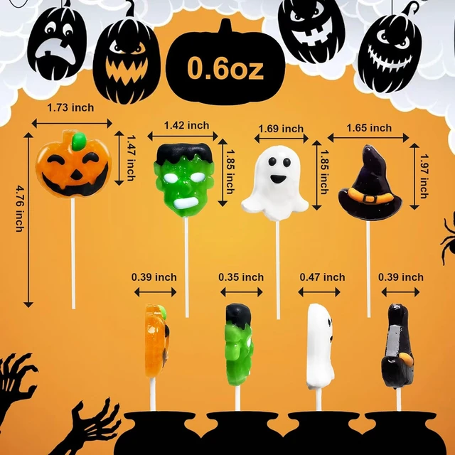 Alt view image 2 of 6 - Big Halloween Lollipop Suckers Candy 24 Pack, Spooky Candy Lollipops, Pumpkin, Green Monster and Witch Hat Candy Sucker Lollipops Individually Wrapped for Halloween Goody Bag Fillers - Trick or Treat