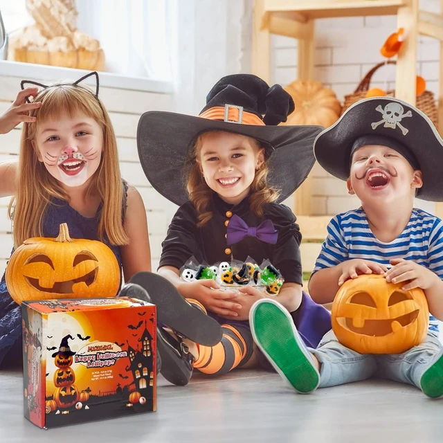Alt view image 3 of 6 - Big Halloween Lollipop Suckers Candy 24 Pack, Spooky Candy Lollipops, Pumpkin, Green Monster and Witch Hat Candy Sucker Lollipops Individually Wrapped for Halloween Goody Bag Fillers - Trick or Treat