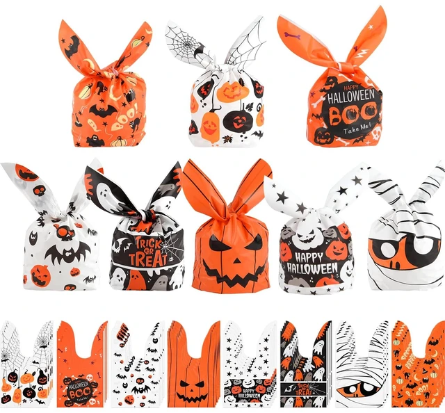 Main image of NACHLYNN 100 Pcs Halloween Candy Bag Halloween Rabbit Ears Packaging Bag for Pastries, Cakes, Candy Cookie Goodies Gift Favor Halloween Party Supplies(Light Color)