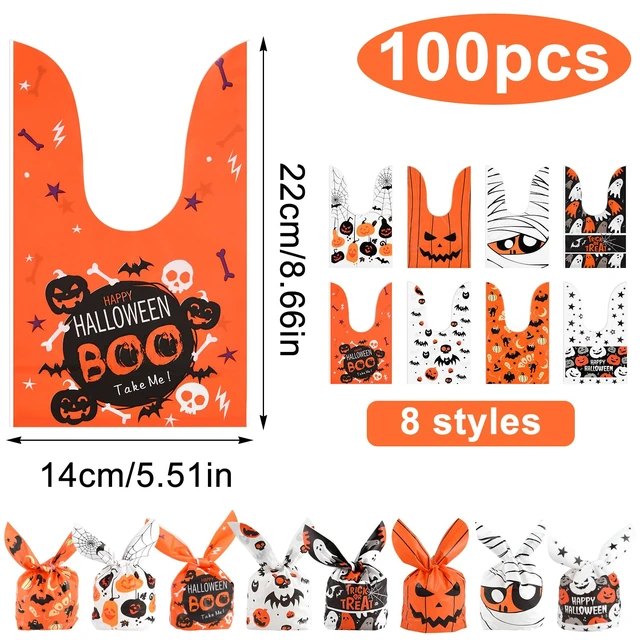 Alt view image 6 of 6 - NACHLYNN 100 Pcs Halloween Candy Bag Halloween Rabbit Ears Packaging Bag for Pastries, Cakes, Candy Cookie Goodies Gift Favor Halloween Party Supplies(Light Color)