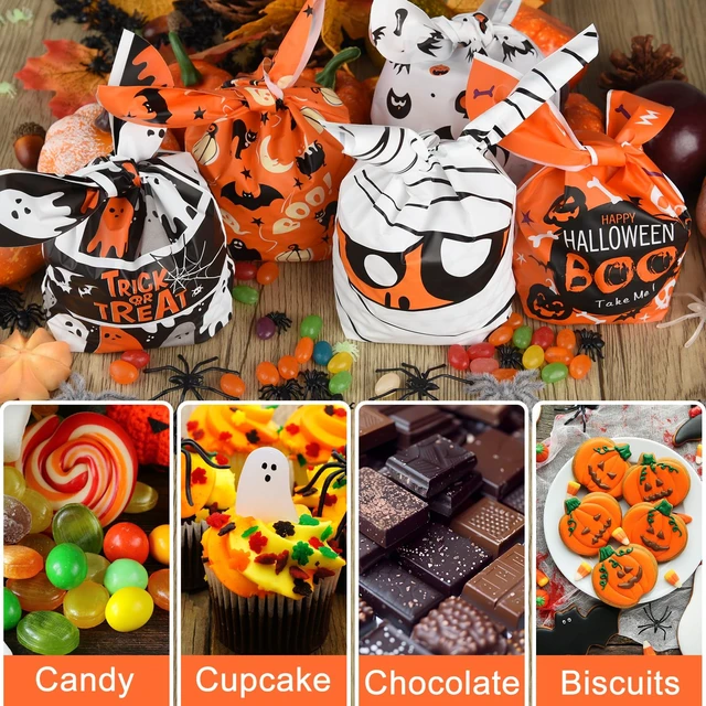 Alt view image 5 of 6 - NACHLYNN 100 Pcs Halloween Candy Bag Halloween Rabbit Ears Packaging Bag for Pastries, Cakes, Candy Cookie Goodies Gift Favor Halloween Party Supplies(Light Color)