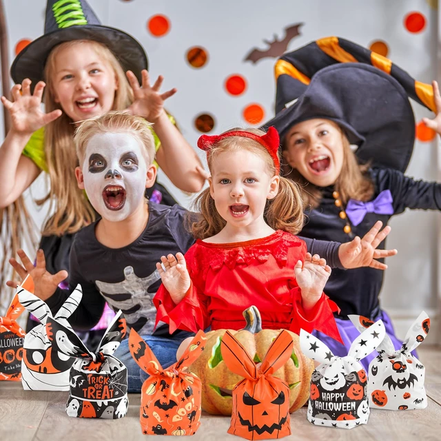 Alt view image 3 of 6 - NACHLYNN 100 Pcs Halloween Candy Bag Halloween Rabbit Ears Packaging Bag for Pastries, Cakes, Candy Cookie Goodies Gift Favor Halloween Party Supplies(Light Color)