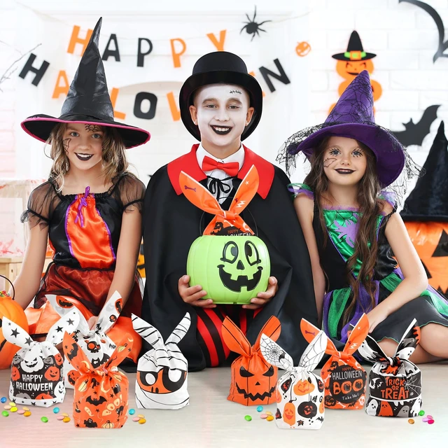 Alt view image 4 of 6 - NACHLYNN 100 Pcs Halloween Candy Bag Halloween Rabbit Ears Packaging Bag for Pastries, Cakes, Candy Cookie Goodies Gift Favor Halloween Party Supplies(Light Color)