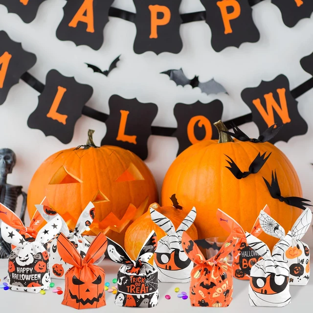 Alt view image 2 of 6 - NACHLYNN 100 Pcs Halloween Candy Bag Halloween Rabbit Ears Packaging Bag for Pastries, Cakes, Candy Cookie Goodies Gift Favor Halloween Party Supplies(Light Color)
