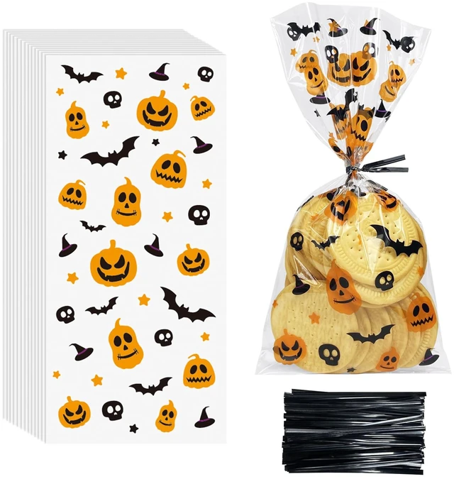 Main image of Morepack Halloween Cellophane Treat Bags 5x11 In 120 Pcs Clear Candy Bags